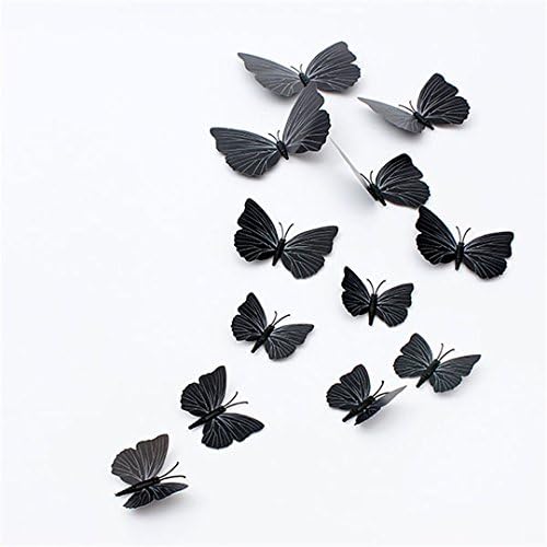 12PcsX 1Color Art Decal Girls Home Room Wall Stickers 3D Butterfly Decorations Decors "Black Color" Set04
