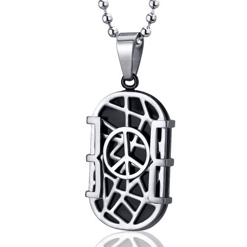 Modern Art Crisscross Stainless Steel Peace Sign Dog Tag Pendant