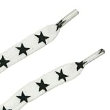 【全5柄】靴ひも 靴レース 1足組(2本入り)　約120cm ホワイト+星 シューレース 平くつひも Shoelace(6218-63) 星組