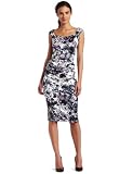 London Times Womens Cap Sleeve Sheath with Sweetheart Neckline, Soft White/Charcoal, 12