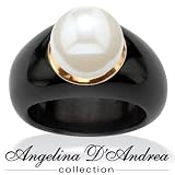 10k Gold Black Jade and Cultured Freshwater Pearl Ring