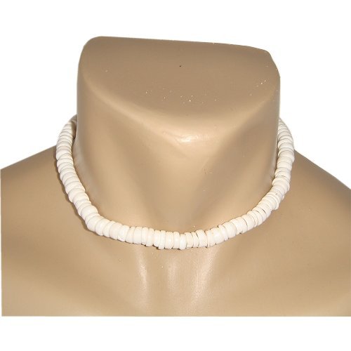 Hawaiian 16" Puka Shell Necklace 5/16" Width with Koa Wood Accents