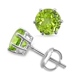 18k White Gold 6 Prong Natural Peridot Stud Earrings, 1.70 cttw,Certificate of Authenticity, Screw Backs