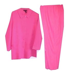 Buy DENIM and CO SHIRT JACKET and YARN DYED PANTS SET $67 ~ Hot Pink ~ Ladies Plus Size 2X by Denim & Co.