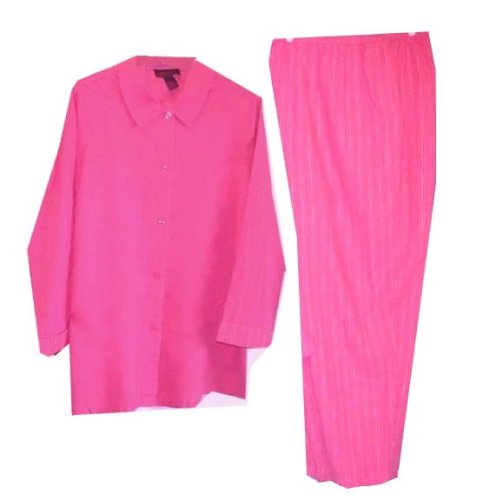 DENIM & CO SHIRT JACKET & YARN DYED PANTS SET $67 ~ Hot Pink ~ Ladies Plus Size 2X