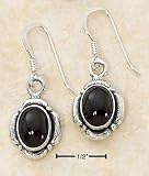 Sterling Silver Oval Garnet with Petal Border Dangle Fw Earrings