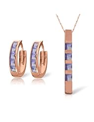 14k Rose Gold Jewelry Set: Natural Tanzanite Pendant Necklace and Huggie Hoop Earrings
