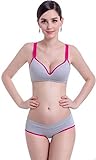 【ママ＆キッズ】Poche マタニティ 6色 下着セット 上下 授乳 ブラジャー パンツ シンプル 産前 産後 (L, グレー)