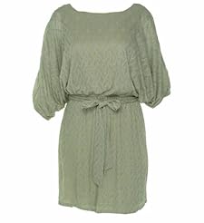 Round Neck Metallic/Nylon/Rayon/Knit Belted Dolman  Dress