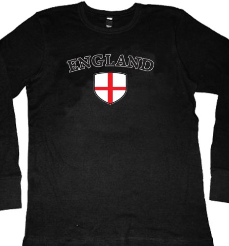 England Flag Shield International Soccer Thermal Shirt, English Pride Mens Long Sleeve Thermal Shirt, Small, Black