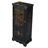 EXP Handmade Oriental Accent 51-Inch Antique Style Black Leather Oriental Jewelry Armoire/Cabinet