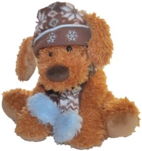 Hugfun International Plush Stuffed Snow Dog with Hat and Scarf