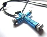 Baby Blue Horseshoe Nail Cross Necklace