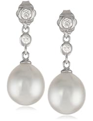 14k White Gold, South Sea Cultured Pearl (9-9.5mm), and Diamond Drop Earrings (0.2 cttw, G-H Color, I1-I2 Clarity)