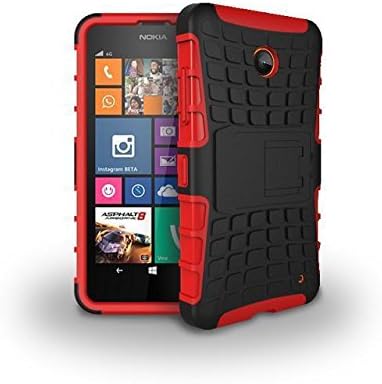 Nokia lumia 630/635 Case, LOTOO(TM) Heavy Duty Series Tough Rugged Dual Layer Protection Case Cover with Build in Stand for Nokia lumia 630/635,with Screen Protector, Stylus and Cleaning Cloth Red