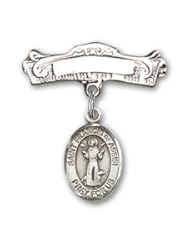 Sterling Silver Baby Badge with St. Francis of Assisi Charm and Arched Polished Badge Pin