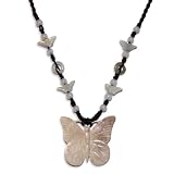 Butterfly Fossilized Mammoth Pendant With Jade Stone Bead Adjustable Olive Green Necklace