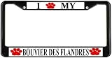 I Love My Bouvier Des Flandres Paw Prints Dog Black Metal License Plate Frame Holder