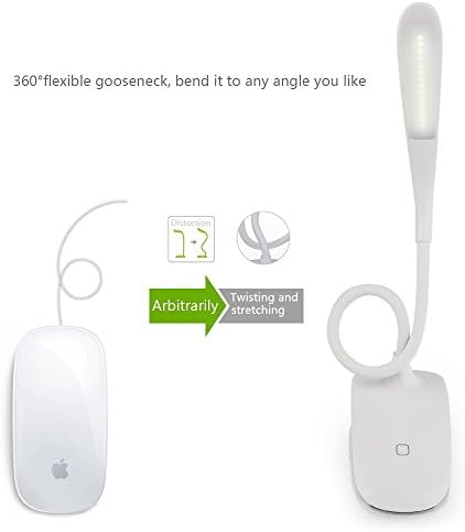 Ukelove LED Desk Lamp Rechargeable Clamp Light with Flexible Neck Tube, [2-IN-1] Stand with Anti-skid Base and Clip Everywhere, Easy Touch Control, 3 Brightness Levels, Bright White LEDs