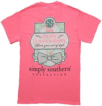 Simply Southern Tees Preppy T-shirt - Preppy Classy Happy - Color Pink (XX-large)