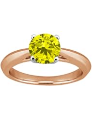 1.10 Ct Round Canary SI1/SI2 Diamond 14K Rose Gold Solitaire Ring