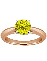 1.10 Ct Round Canary SI1/SI2 Diamond 18K Rose Gold Solitaire Ring