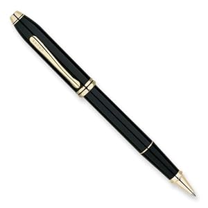 Cross Townsend, Black Lacquer, Selectip Rolling Ball Pen, with 23 Karat Gold Plated Appointments (575)