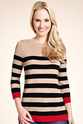Petite Slash Neck 3-4 Sleeve Stripe Tunic