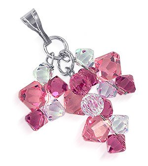 Pink & Clear Swarovski Crystal Cluster Sterling Silver Pendant