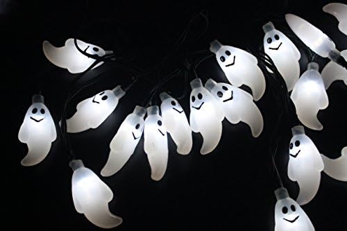 Ghost Led String Light, Maan Halloween Decorations Lamp,30 LED Solar Powered Steady/Flickering Light Sensor Waterproof Outdoor Lights for Holiday Party Patio Decor,(19.7ft,Cool White)
