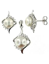 Sterling Silver and Freshwater Pearl Earring and Pendant Set
