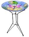 Red Carpet Studios 40233 18-Inch Glass Bird Bath, Dragonfly and Daisies