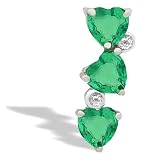 14K White Gold Genuine Heart Emerald and Diamond 3-Stone Pendant