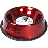 Platinum Pets 2 Cup Embossed Non-Tip Stainless Steel Dog Bowl, Red