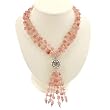 Handmade Pink Quartz Lariat Necklace With Antiqued Silver Accent Bead