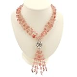 Handmade Pink Quartz Lariat Necklace With Antiqued Silver Accent Bead