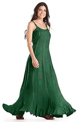 Viscose Flared-Skirt Embroidered Peasant Dress 