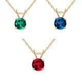 10k Yellow Gold 3 Piece Individually Boxed Pendants Set with 5 mm Round Created Ruby, Created Emerald and Created Sapphire, 18