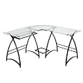 Walker Edison L-Shaped Glass Computer Desk, Clear/Black