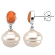 14K White Gold Paspaley South Sea Cultured Pearl and Coral Earrings - 11.00mm