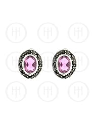 Sterling Silver -Marcasite Earrings Pink Cubic Zirconia (ST-M-1044-PCZ