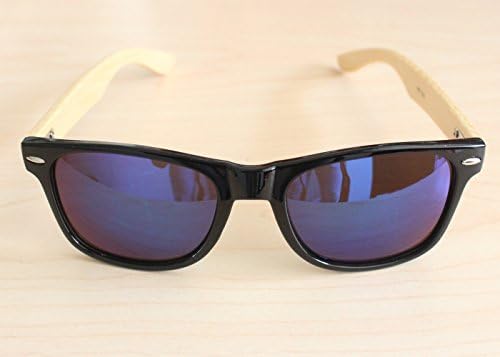 UV400 Man Woman Handmade Bamboo Wood Leg Sunglasses Aviator Wayfarer Retro Vintage Wooden Sides [Blue]