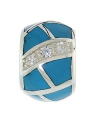 Sterling Silver Bead Barrel Pendant Synthetic Turquoise Inlay, 1/2 inch Diameter