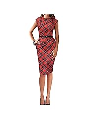 Cotton Sleeveless Plaid Print Bodycon Dress 