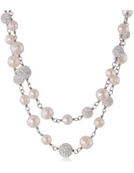Honora Stainless Steel Round Ringed White Freshwater Pearl Crystal Bead Necklace, 36"
