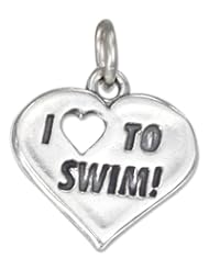 Sterling Silver Heart with "I Heart To Swim" Charm