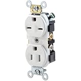 Leviton 5031-W 15 Amp, 125/250 Volt, Narrow Body Duplex Receptacle, Straight Blade, Commercial Grade, Self Grounding, Dual Voltage, White
