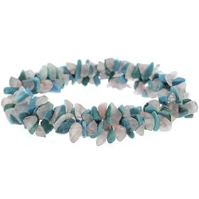 Genuine Rose Quartz Blue Turquoise Stone Chip Stretch Bracelet by SilverSpeck.com