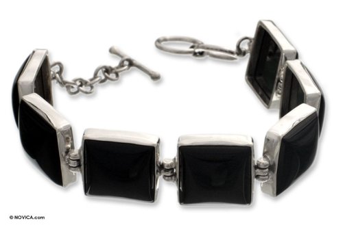 Onyx bracelet, 'Windows on the Night' 0.4 W 7.9 L