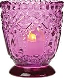 Fuchsia Pink Vintage Glass Candle Holder (fancy faceted design)